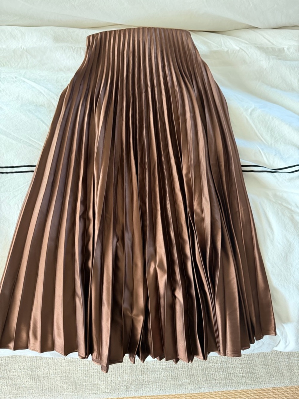 Zara Pleated Satin Midi Skirt in Chocolate Brown